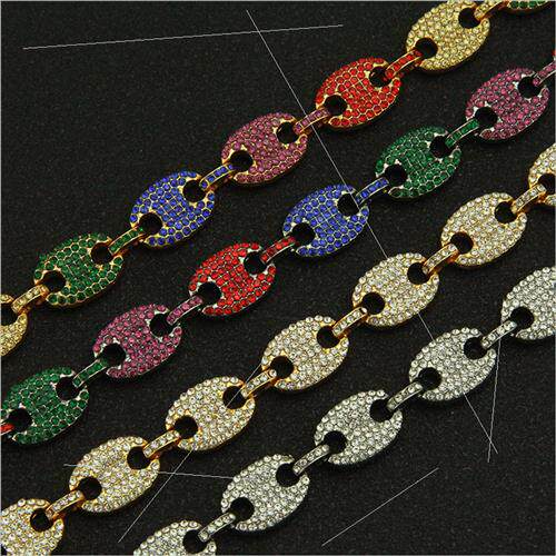 Europe Hip Hop Encrusted Colorful Diamond Pig Nose Bracelet