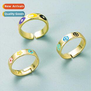Europe Fashion Colorful Drip Oil Devil Eye Ring Open Adjusta