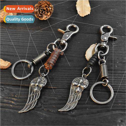 Punk creative keychain men women small gifts alloy feather v