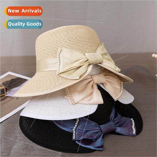 Bow tie pearl small pot hat gap straw hat package edge fashi