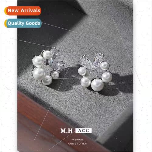 Pearl diamond earrings female French imperial sister earring