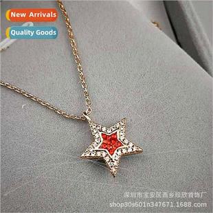 Women Black Red Fashion Two Necklace Reversible Pentagram