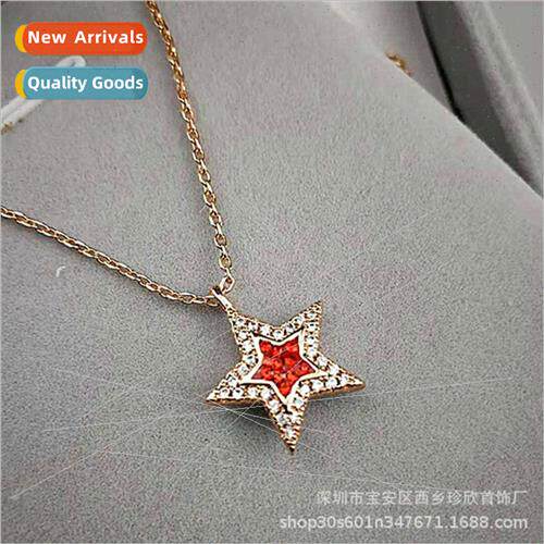 Fashion Pentagram Necklace Women Black Red Reversible Two St