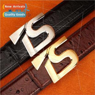steel smooth men grain belt stainless head Ostrich buckle