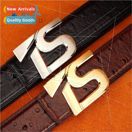 Ostrich grain stainless steel smooth buckle head belt men ca