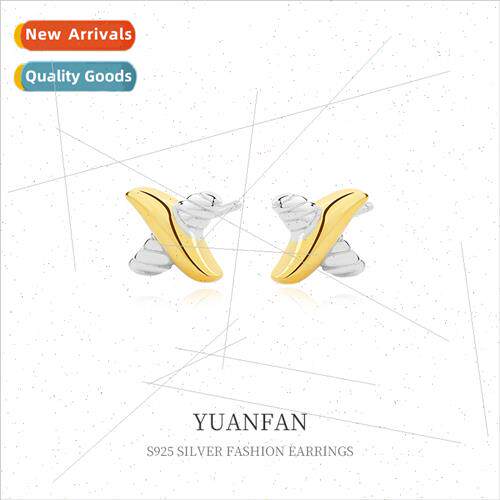 925 silver Irregular X Split Color Earrings适用Women Niche i