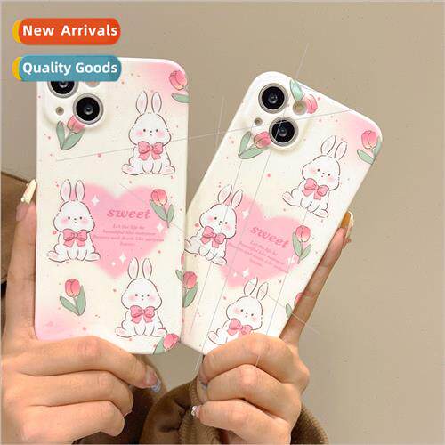 ins pink tulip bunny 适用 apple 14 phone case iPhone 13 new