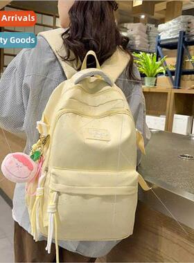 Schoolbag girls 2024 new simple solid colour backpack leisur