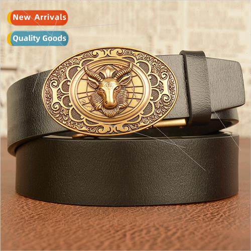 Zodiac men cowhide leather belt sheepshead automatic buckle