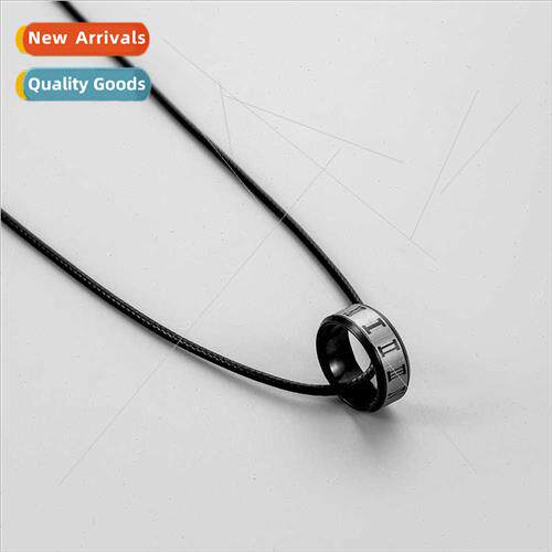 Europe Tanium Steel Necklace Rome Black Ring Ring Stainless - 实物图