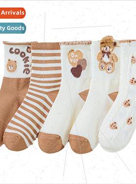 Bear socks female mid-calf socks spring autumn cotton long J