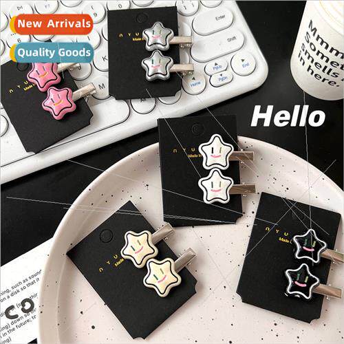 Dopamine cream color star hair clips simple cute side clip h