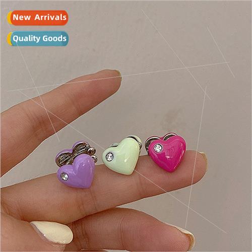 che colorful sweet heart earrings female color glaze inlaid