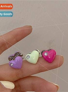 che colorful sweet heart earrings female color glaze inlaid
