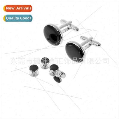 Round Black Enamel Tuxedo Set 6 Cufflinks Four Cufflinks Set