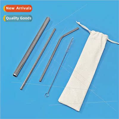 Stainless Steel Straw Set Metallic Color  Bend Beverage Coff