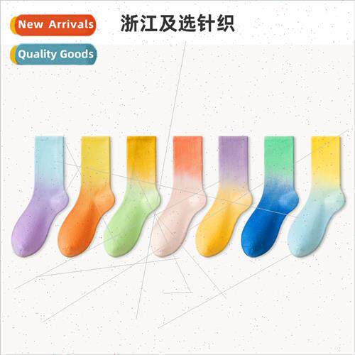 Autumn winter gradient women mid-calf socks ins tide colorfu