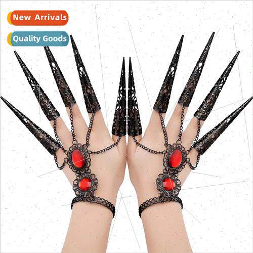 Lola Diablo Hand Jewelry Gothic Black Gemstone Nail Covers V