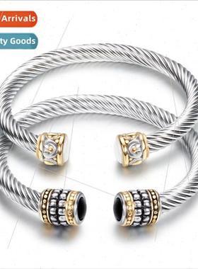 Europe vintage tanium steel twisted wire interlocking gold t