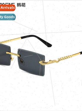 Europe rimless square glasses snake metal cut edge sunglasse