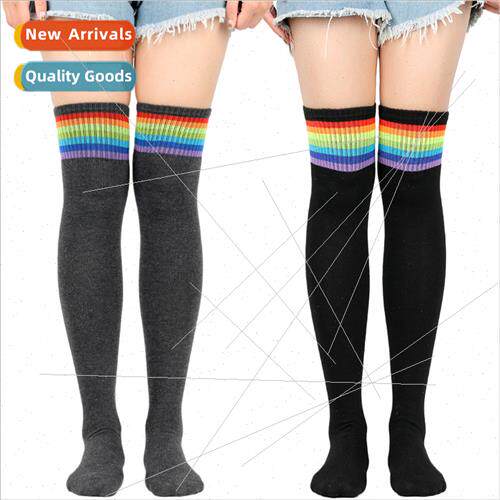 College rainbow stockings children colorful striped long kne