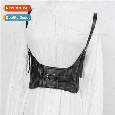 Black undershirt leather buckle vest waist closing vintage s