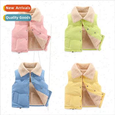 Childrens 2023 new shaking grain velvet vest girls fall and