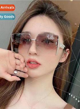 Rimless cut edge sunglasses fashion nd large frame glasses l
