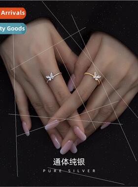 S925 silver plated zirconia butterfly ring female niche simp