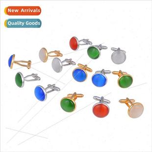 eye black gold round blue green stone cufflinks cat red