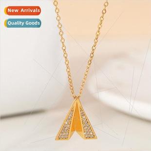 triangle necklace gold new copper zirconium women 2024 men