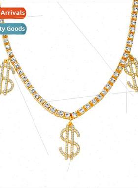 Europe simple claw chain diamond dollar sign pendant collarb