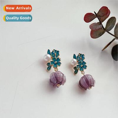 Retro Court bell orchid glaze drip oil enamel 925 silver nee