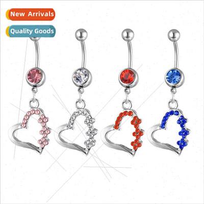 Diamond heart-shaped belly button ring belly button nail fas