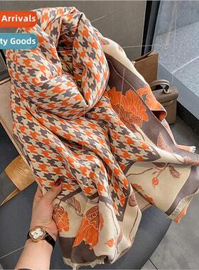 Korean  thousbirds grid fashion faux cashmere scarf female w