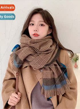 new thickened thousbirds check scarf female fall winter simp