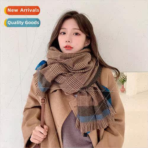 new thickened thousbirds check scarf female fall winter simp
