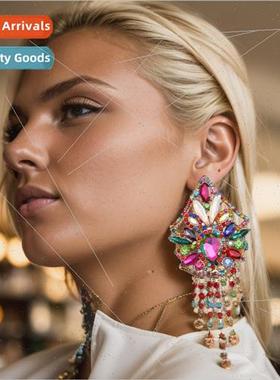 Europe runway earrings heavy fashion diamond tassel earrings