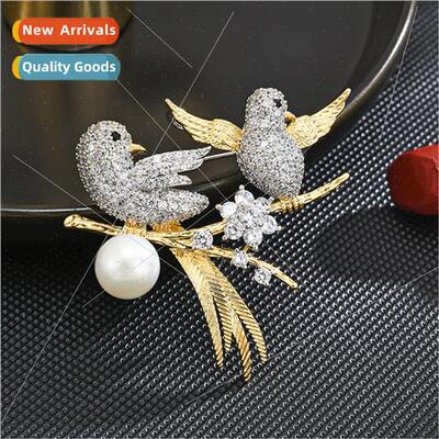 Spirual joyful two-color magpie brooch zirconia senior corsa