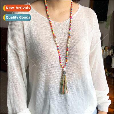 Europe Autumn Winter Vintage Turquoise Beaded Long Necklace