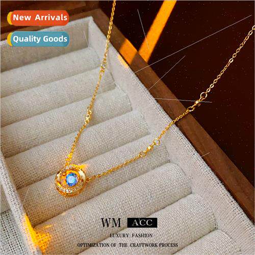 Electroplated blue zirconia circle necklace hundred matching