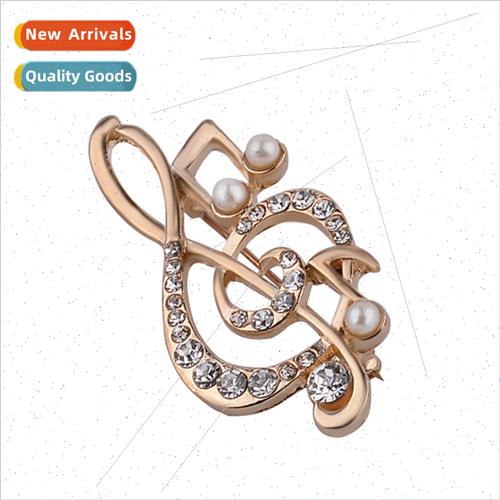 Korean  simple fresh musical notes inlaid diamond brooch cor