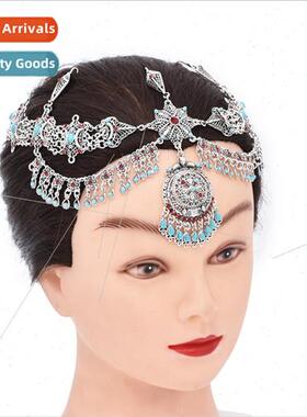 Europe retro inlaid rhinestone turquoise ehead chain ethnic