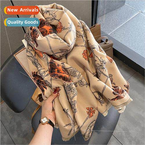 Scarf female winter thickened warm Korean printing faux cash