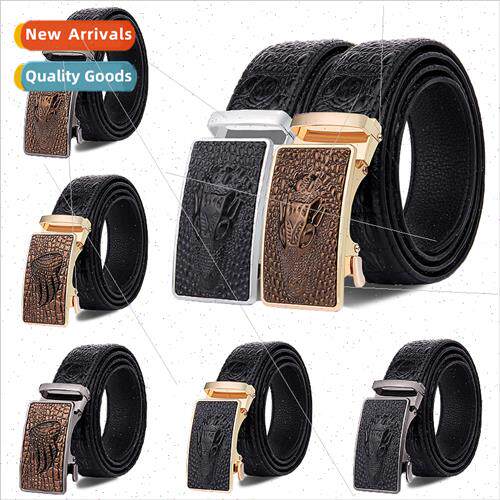 Men high-grade crocodile grain automatic buckle leather belt