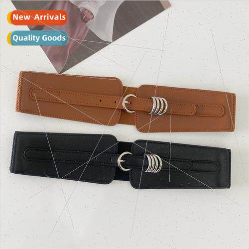 Multi-ring buckle head belt female retro elastic elastic thi