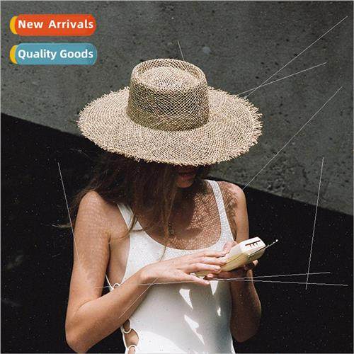 Europe retro burlap seagrass straw hat hollow breathable sun