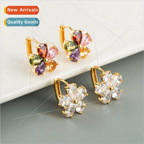 new small flower earrings female brass micro-set zirconia su