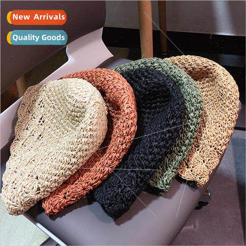 Straw hat summer beach sun-shading straw sun bucket hat fema