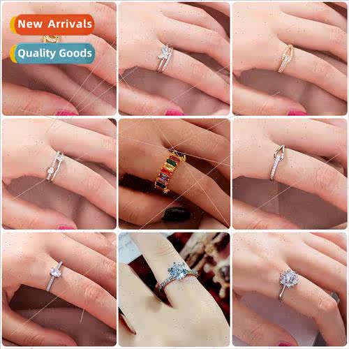 Europe retro ins tide ring female simple zirconia inlaid dia